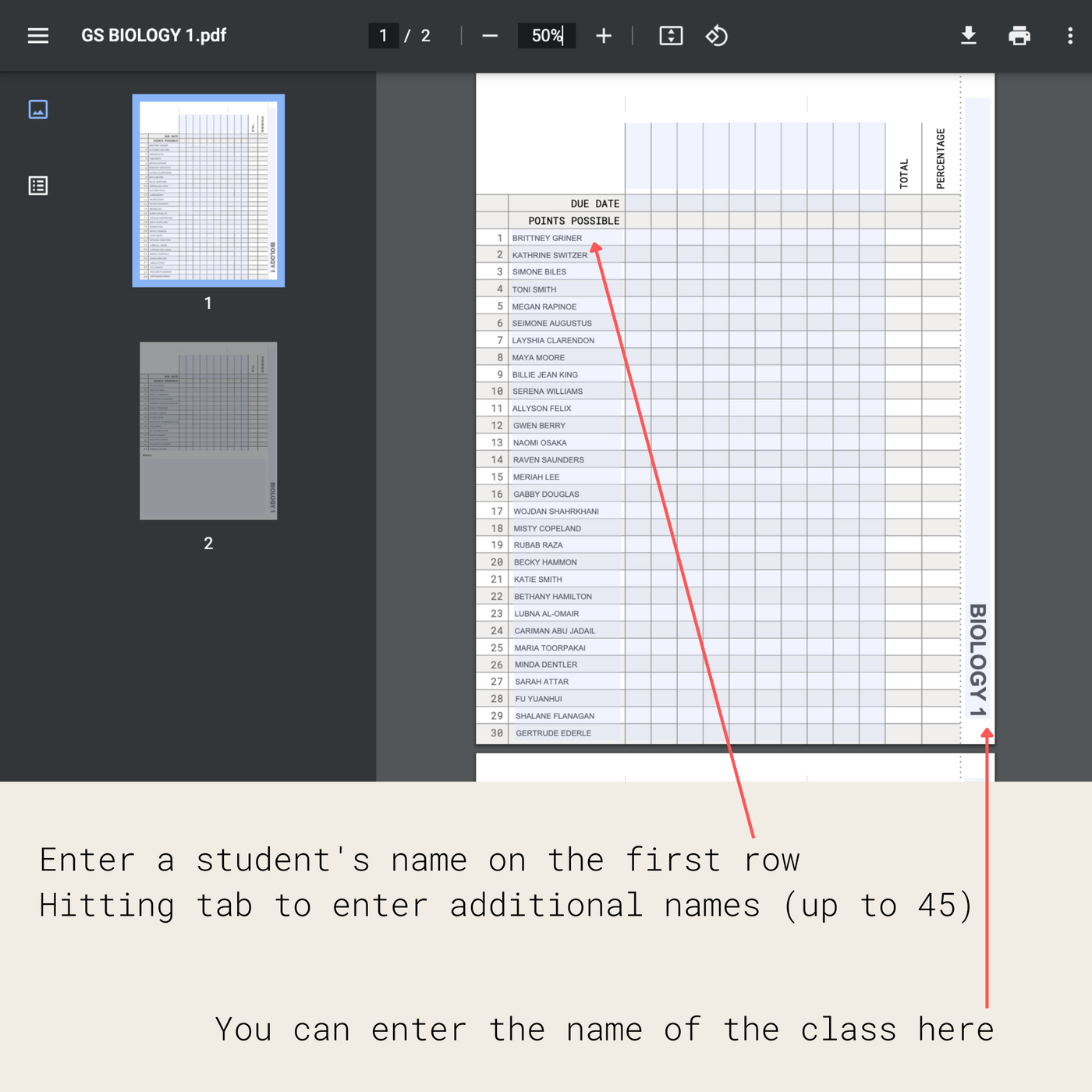 Grading Sheets: Editable PDF