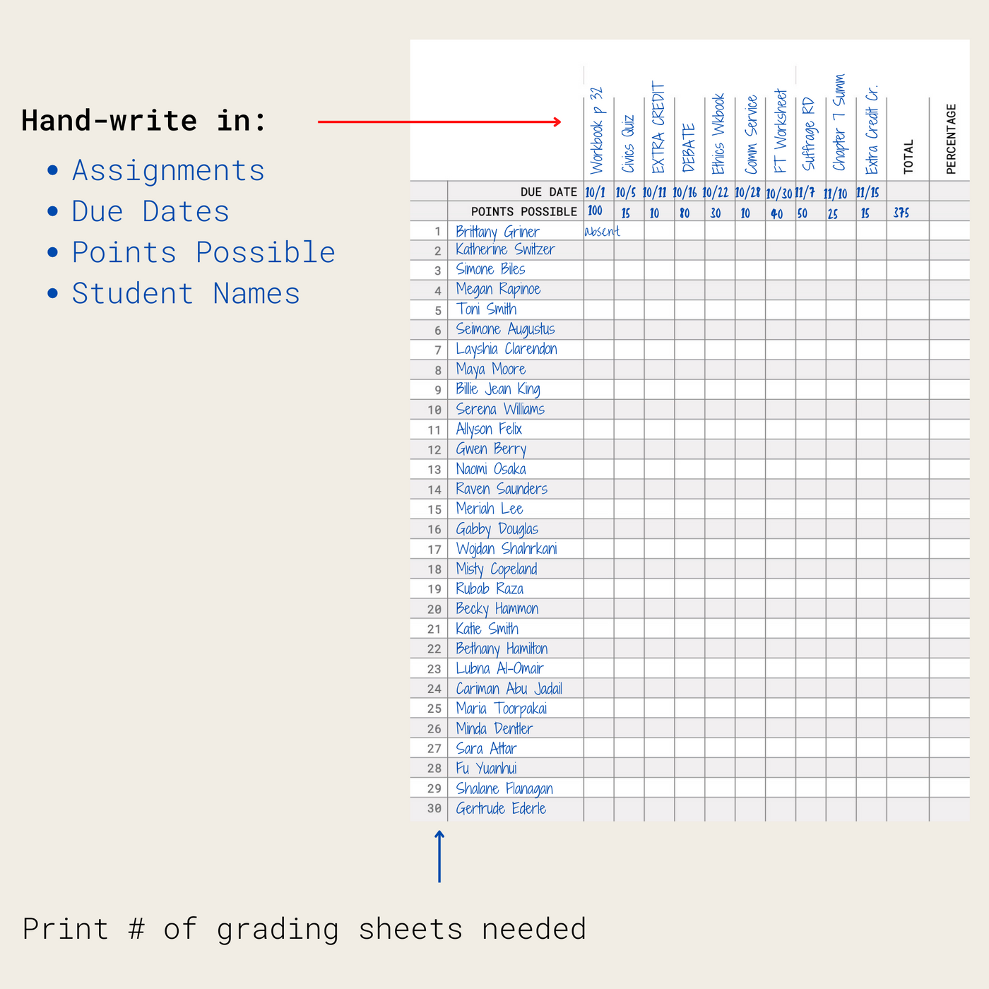 Grading Sheets: Printable PDFs