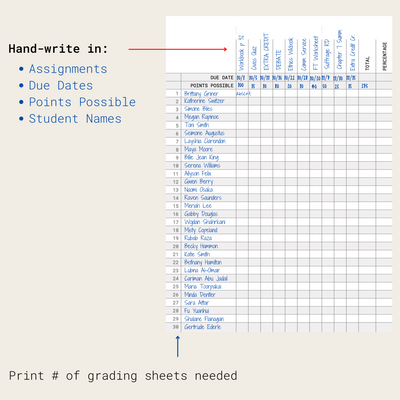 Grading Sheets: Printable PDFs